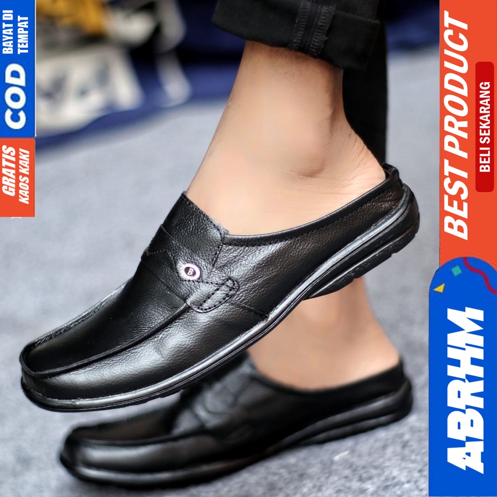 Sepatu Sandal Casual Kulit Asli Bustong Tutong Sendal Slop Original Murah Terbaru Kekinian