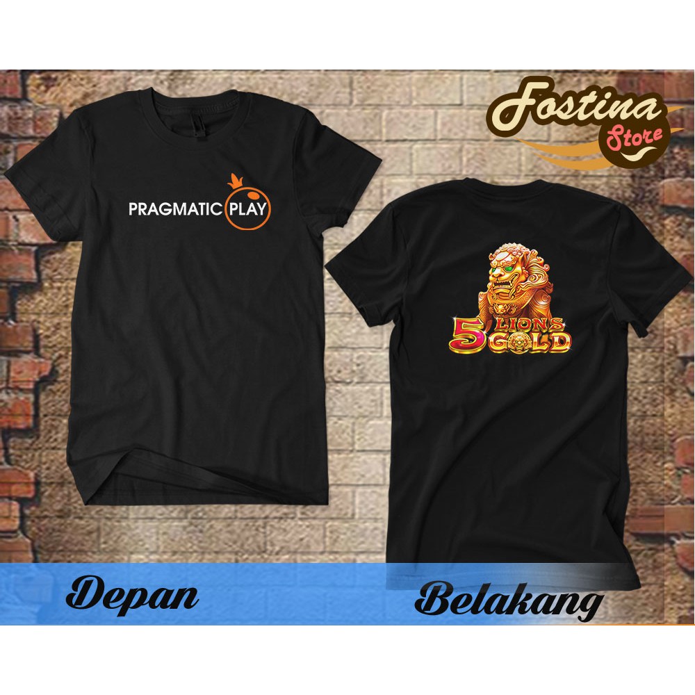 Baju Kaos Pria DB 5Lions Gold logo Pragmatic Game Slot Ukuran Dewasa Unisex Cotton Combet 30s Fostin
