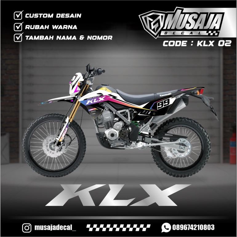 Decal stiker motor KLX bf full body custom desain hologram keren - stiker variasi klx bf putih hitam elegan
