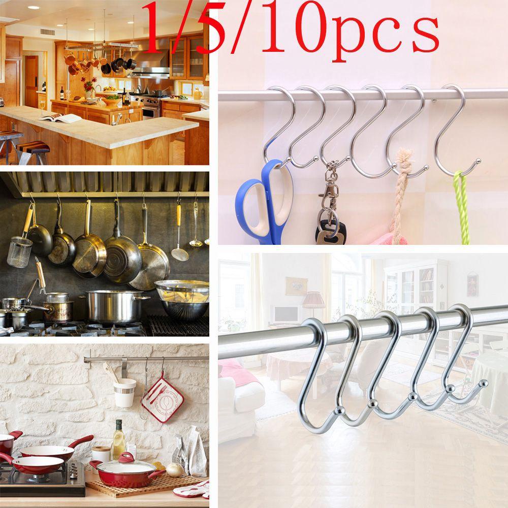 CHOOKYY 1/5/10pcs Gantungan Hook Baju Stainless Steel Rak Penyimpanan Dapur Rumah