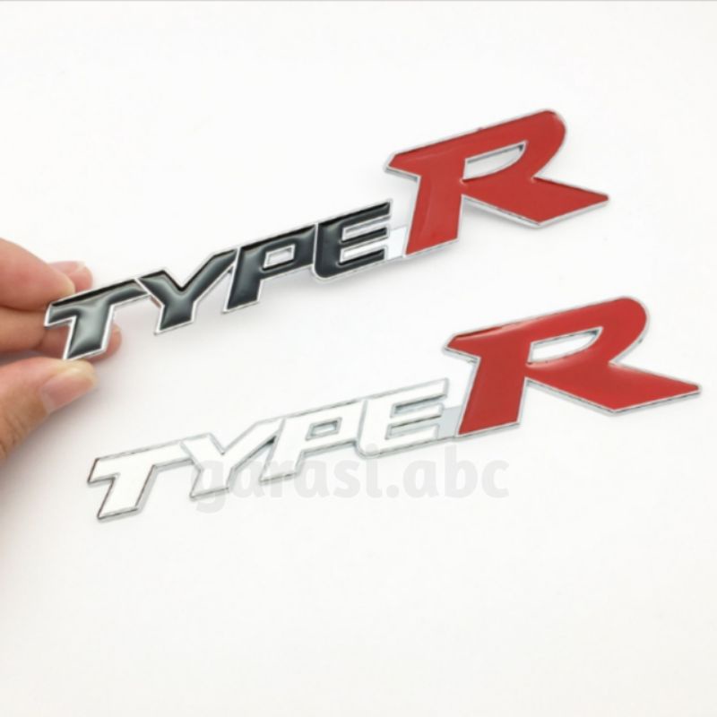 Emblem Badge Body TYPE R Timbul 3D Sticker Stiker Tulisan Logo Bodi Fender Krom Chrome Hitam Black 3 D Dimensi Metal Besi Honda Brio Mobillio Br-v Jazz Hr-v City Civic CR-V Accord Odissey