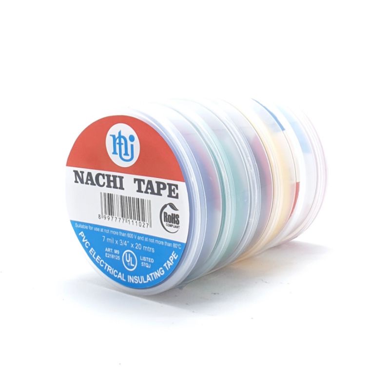 NACHI ISOLASI HITAM / Isolasi Listrik NACHI TAPE PVC Black Warna Warni Merah Biru Hijau Kuning Putih