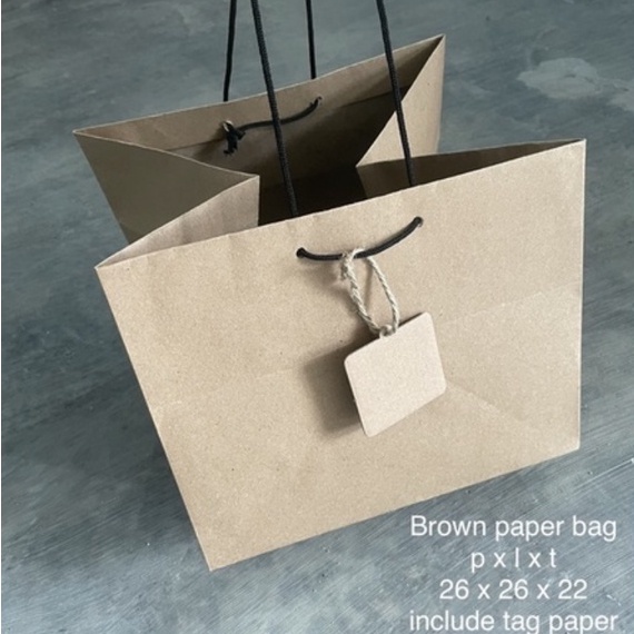 

(SIZE L) BROWN PAPER BAG + PAPER TAG, (26 x 26 x 22 cm) kantong kertas gift box