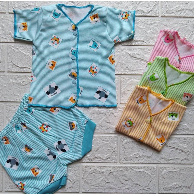 Baju Bayi Setelan Pendek Newborn Full print Motif 0-3 bln