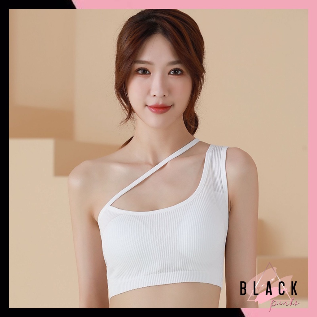 Blackpink TankTop Wanita Dengan Bra Wireless Bralette Atasan Tanpa Lengan Mulus 1219