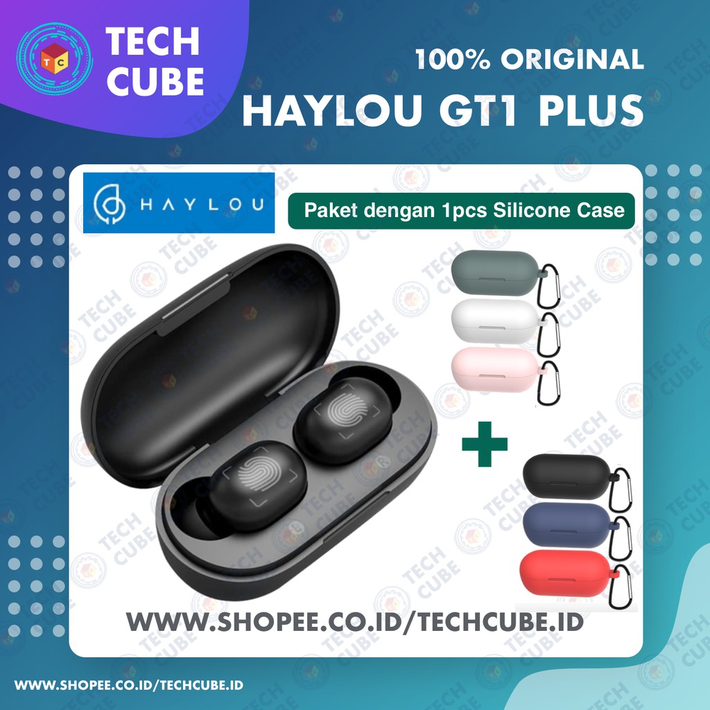 Haylou GT1 Plus TWS Wireless Earphone Bluetooth 5.0 Touch-Hitam Case
