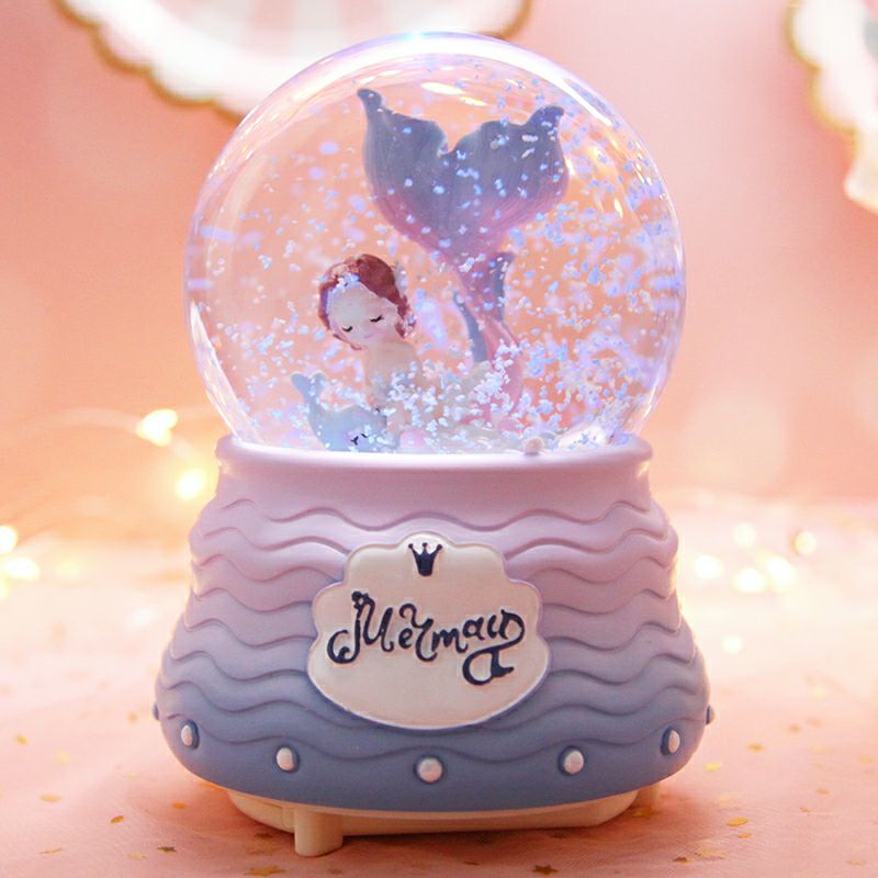 Kotak Musik Snowball MERMAID Ariel Lilac Waterball Lampu Princess JUMBO Pajangan Vintage Shabby Kristal Globe Ball Otomatis Putri Dolphin Hiasan Bola Kaca Crystal Salju Birthday Gift Box Kado Wisuda Valentine Hadiah Anniversary Surprise Snowglobe Ultah