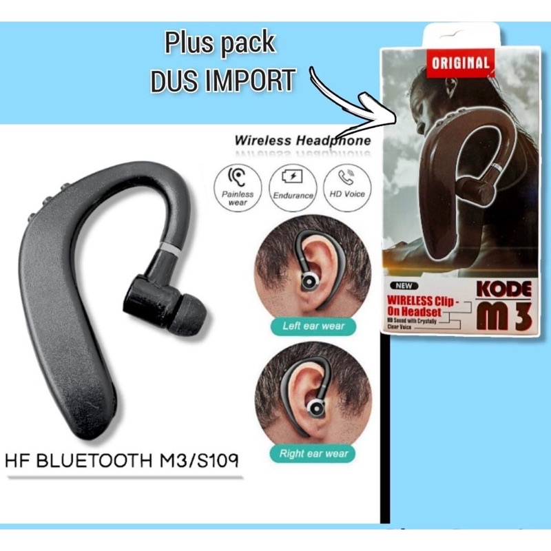 Earphone Wireless Clip On Headset M3 / Hedset Bluetooth M3