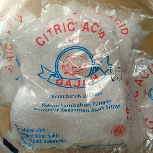 Citrun Zuur / Citric Acid Food Grade Cap Gajah per pak 20 bungkus isi 50gr Sachet