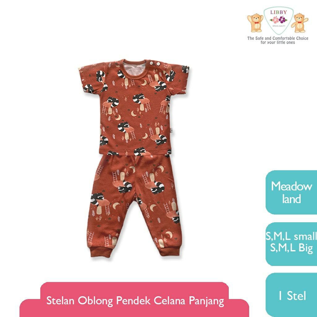 Libby Stelan Oblong Baju Pendek &amp; Celana Panjang Meadow Land Series (Satu Set isi 3Pcs)