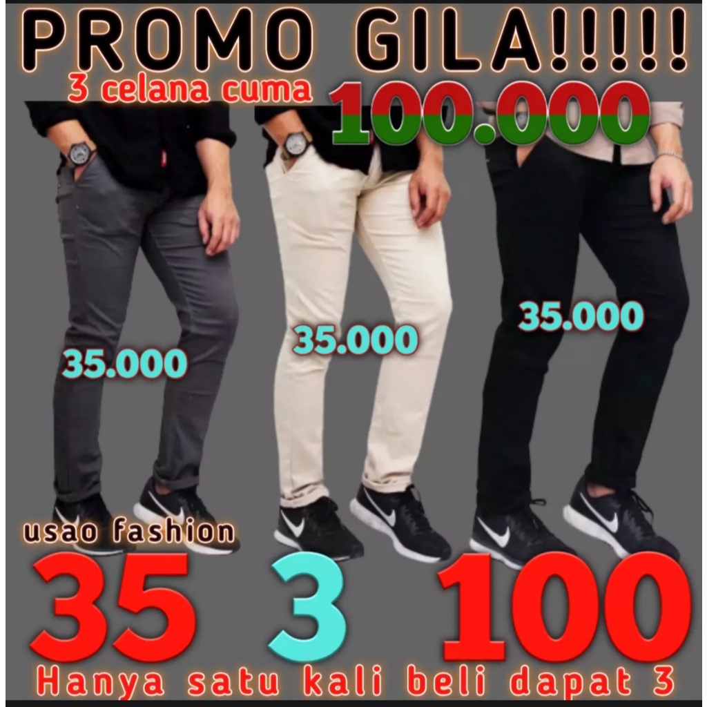 PROMO GILA!!!!! BELI 3 CUMAN 100 RIBU / CEELANA PANJANG CHINO PRIA/CFELANA PRIA ORIGINAL/CELANA KERJA PRIA/ CELANA PRIA MODEL TERBARU WARGA MUARO