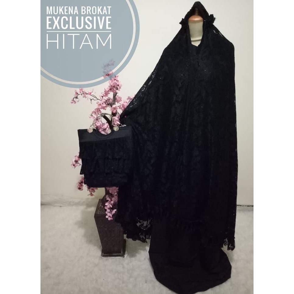 MY MUKENA HITAM SUTRA BROKAT EXCLUSIVE MEWAH ELEGAN