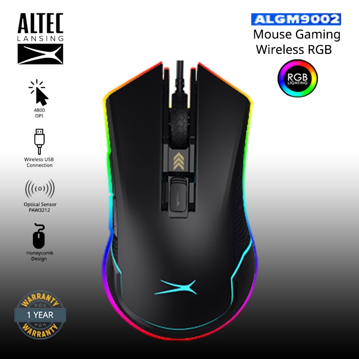 Mouse Gaming Wireless Altec Lansing ALGM9002 - 4800DPI Gaming Mouse / Mouse Wireless / 5 Tombol / Ko