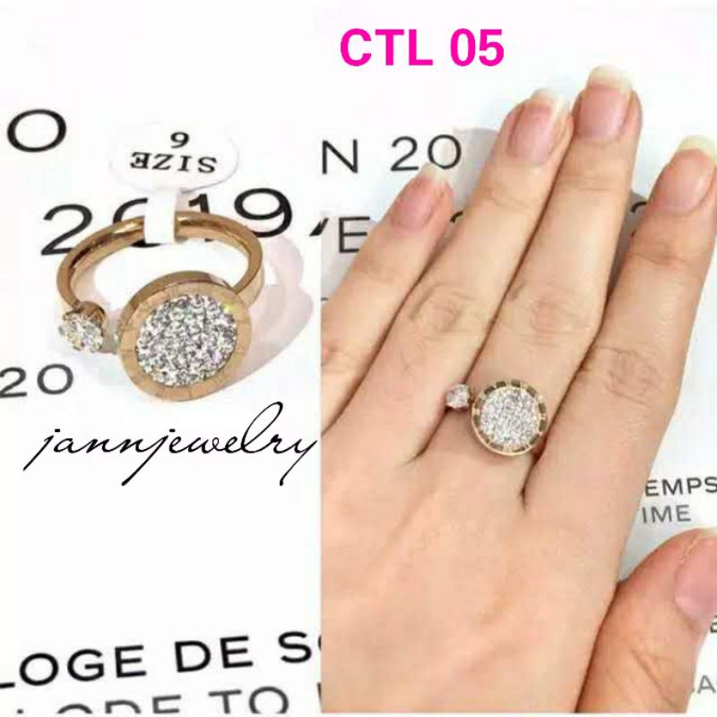 Cincin Titanium Permata Zircon Anti Karat&amp;Alergi CTL-05