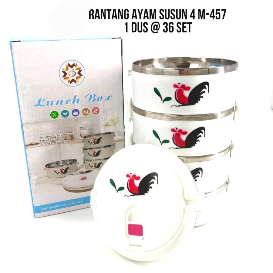 BELLA - RANTANG 4 SUSUN AYAM JAGO LUNCH BOX ENAMEL STAINLESS STELL