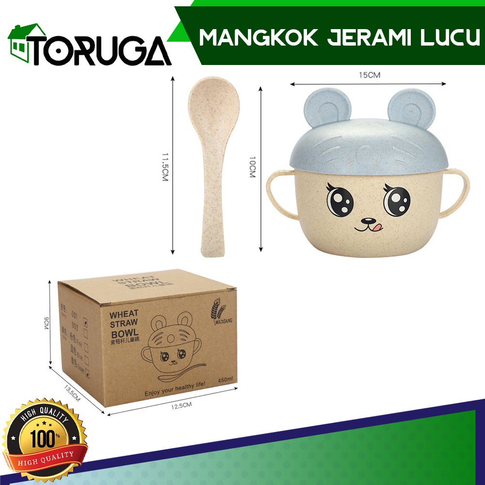 Mangkok Cangkir Jerami Gandum Sendok Set Anak Karakter Souvenir Hadiah Wheat Straw Bowl