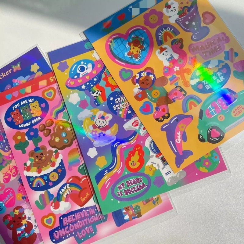 

Sticker beruang Hologram neon scrapbook Deco Planner DIY aesthetic