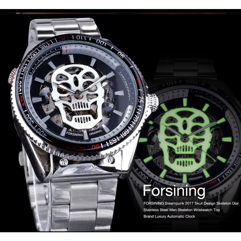 Jam Tangan Tengkorak Mekanik Automatic Skeleton Mesin Transparan Keren