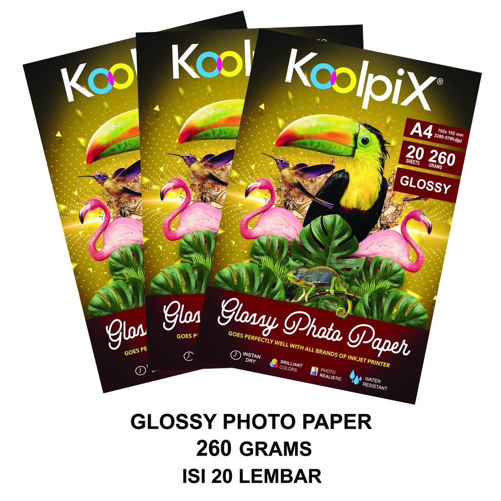 Glossy Photo Paper merk KOOLPIX 260 Grams A4 (20 Lembar)