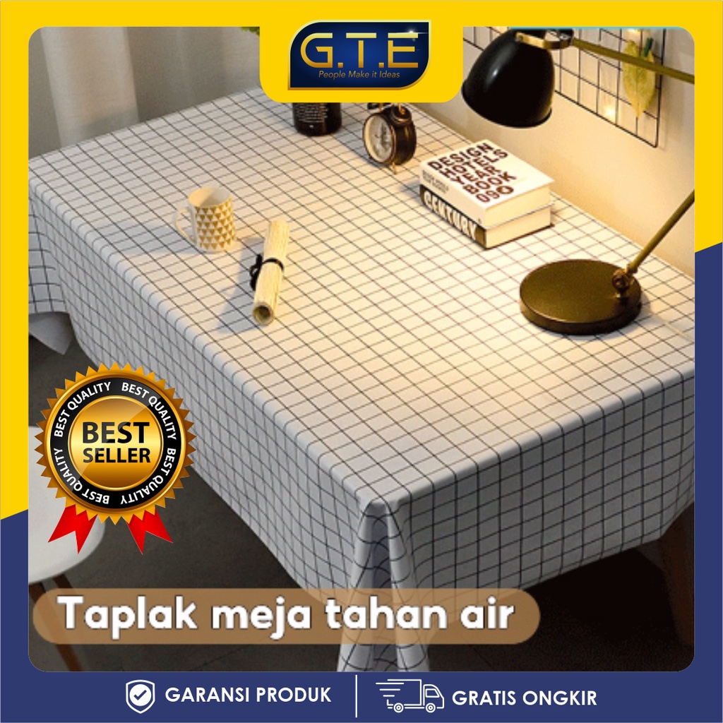 GTE | Taplak Meja Anti Air Motif Kotak Kotak Bahan PEVA 137x90cm, 137x180cm, 137x152cm, 137x137cm Meja Ruang Makan Tamu Premium / Taplak Meja Anti Air