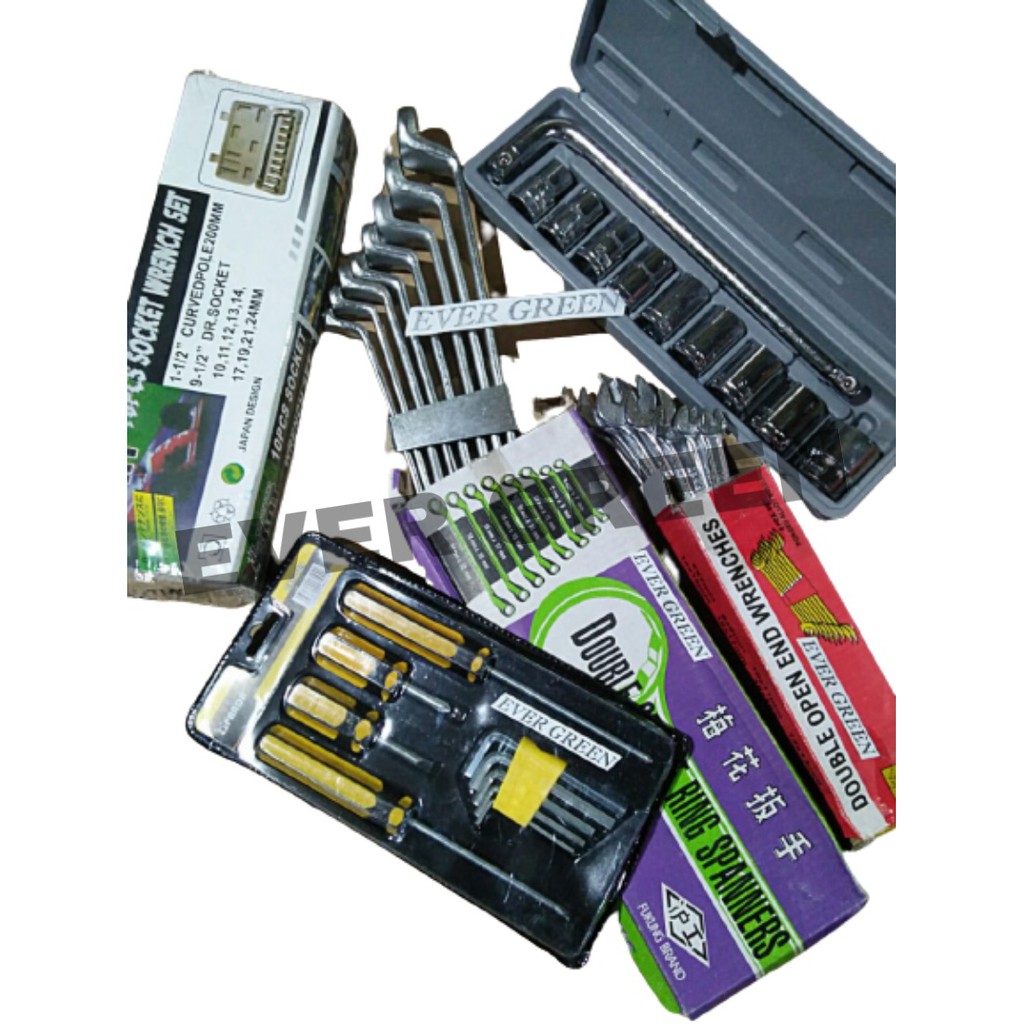 PAKET 4 KUNCI TOOL SET KUNCI RING Set 8 pcs + KUNCI PAS Set Diamond + KUNCI SOK set 10 pcs 8 - 24 mm