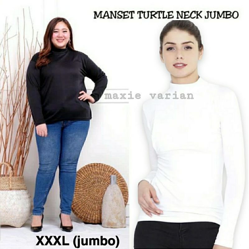 kaos krah tinggi size XXXL JUMBO BIG SIZE wanita/cewek kaos jumbo wanita krah tinggi/turtle neck lengan panjang bahan spandex berkualitas