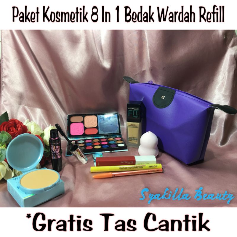 Paket Kosmetik 8 In 1 Bedak Wardah Refill / Paket Hemat Kosmetik Lengkap / Make Up Set Kosmetik Leng