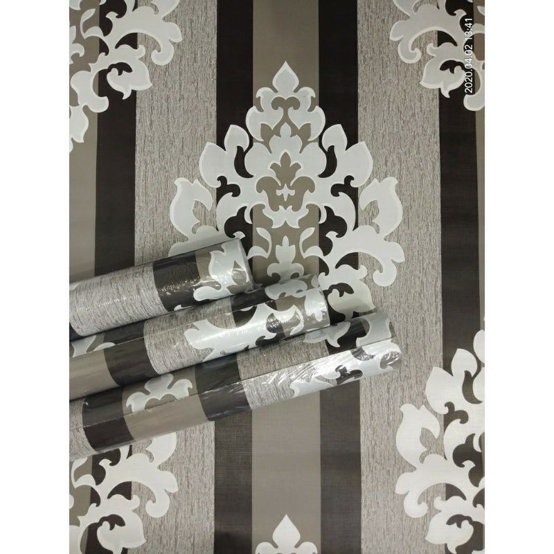 Wallaper Dinding Motif Batik Silver Garis Hitam 10m x 45cm