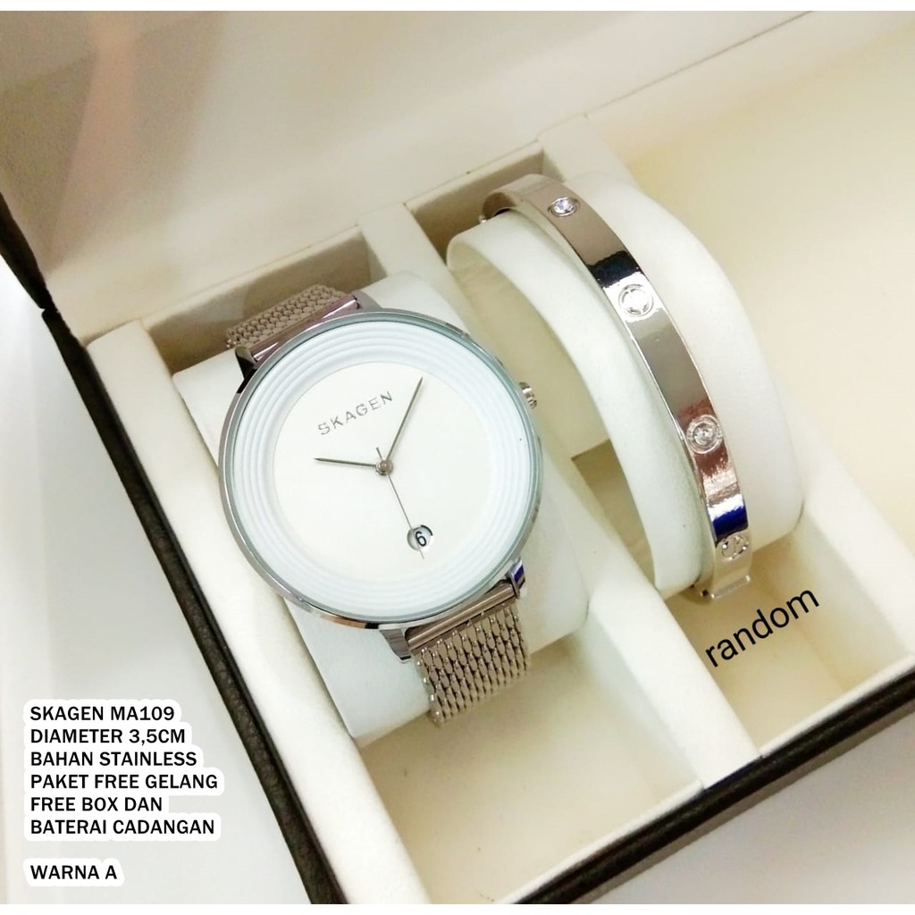 Jam tangan wanita skagen MA109 rantai tali pasir/Jam tangan paket free gelang elegant