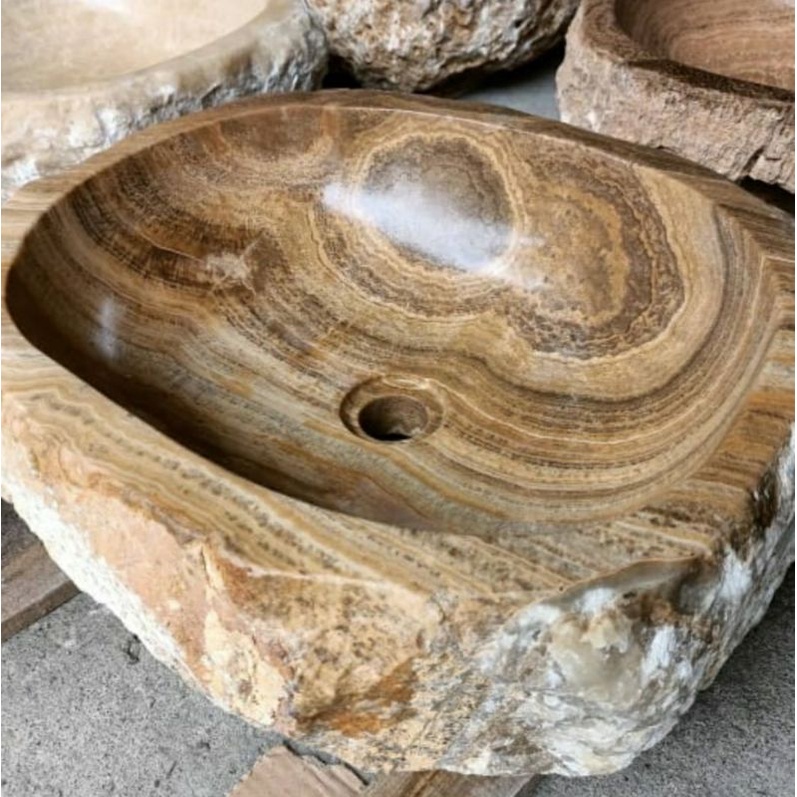 Wastafel Batu Onyx Coklat Natural