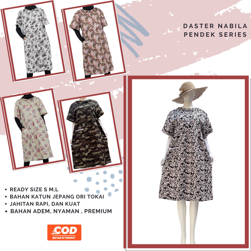 Daster Homedress Katun Jepang Ori Model Nabila Panjang Bunga Abstrak Size S M
