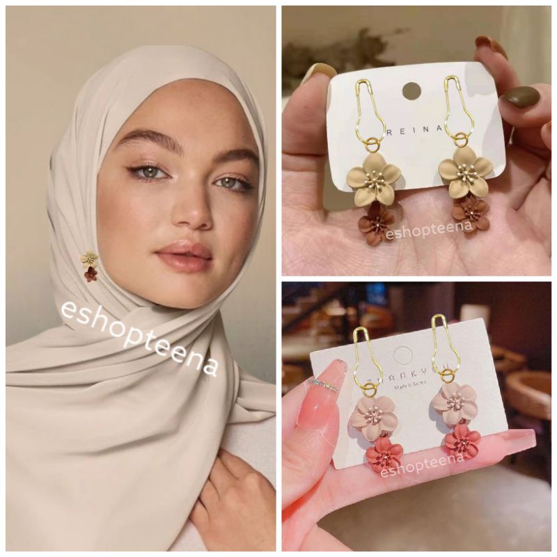 A10 anting hijab juntai bunga double susun warna_anting jilbab