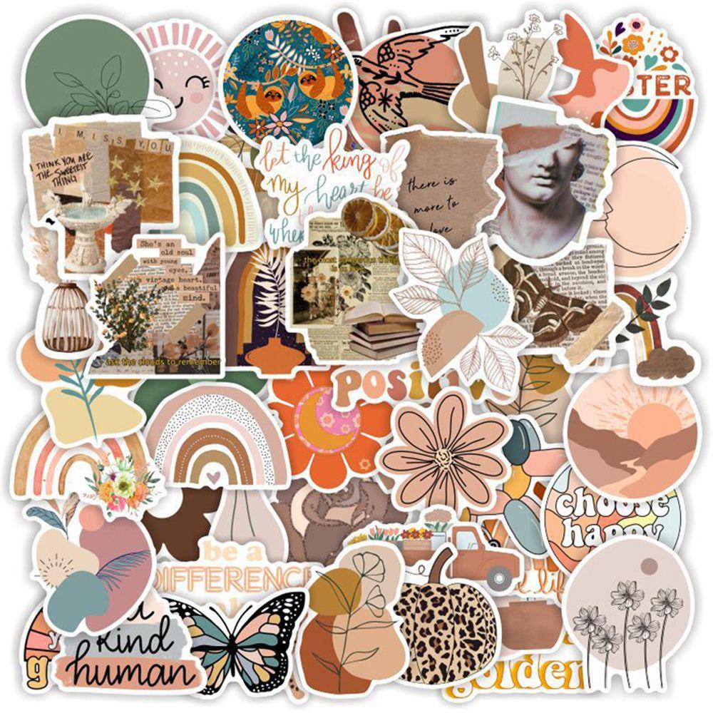 Lanfy Bohemian Aesthetic Stiker Art Kartun Retro Aesthetic Anak Perempuan PVC Decal Mainan DIY Scrapbooking