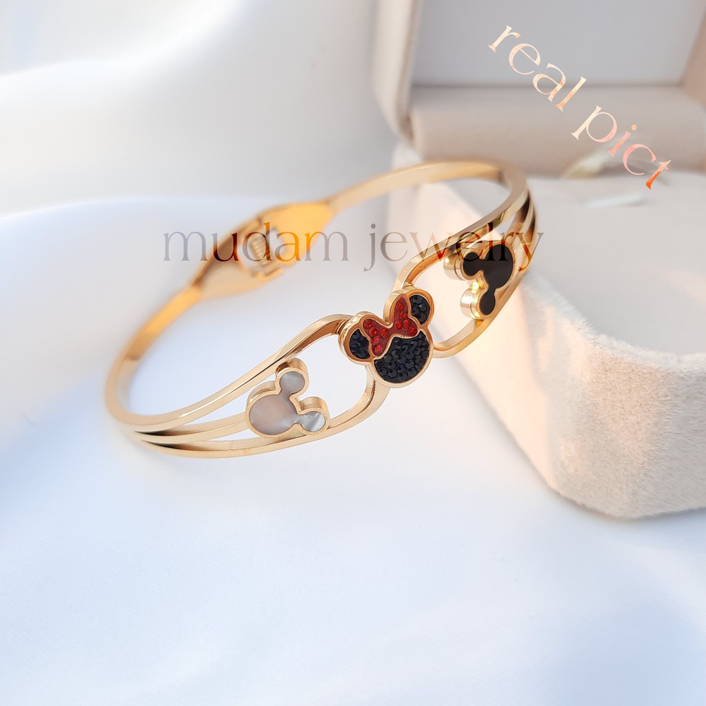 Gelang Bangle Titanium Three Minnie Love Tersedia Warna Rosegold, Gold dan Silver