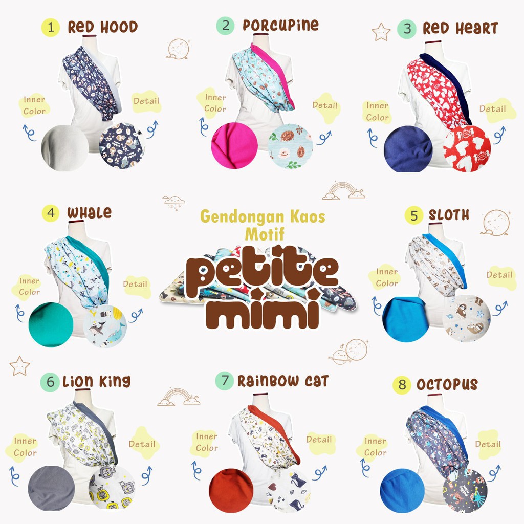 Petite Mimi Gendongan Kaos Simple Sling Motif Terbaru size S,M,L,XL