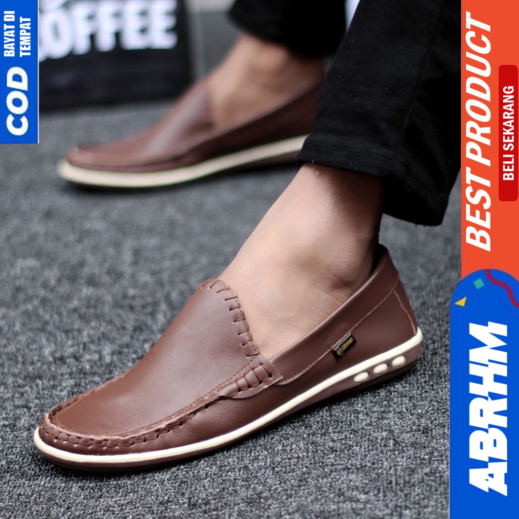 Sepatu Formal Pantofel Kulit Asli Kerja Pria Hitam ABRHM MYHT