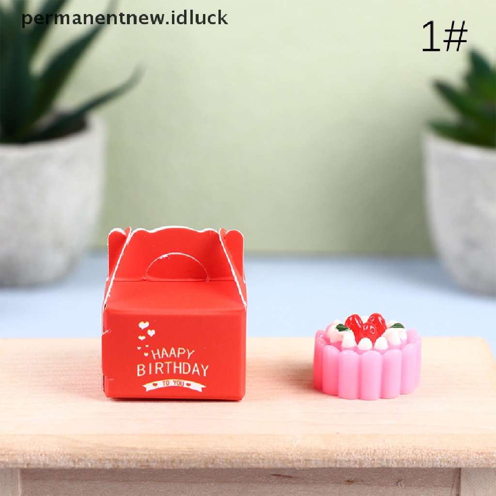 Luckypermanent 1 Set Mainan Miniatur Kue / Buah + Kotak Untuk Dekorasi Rumah Boneka 1: 12