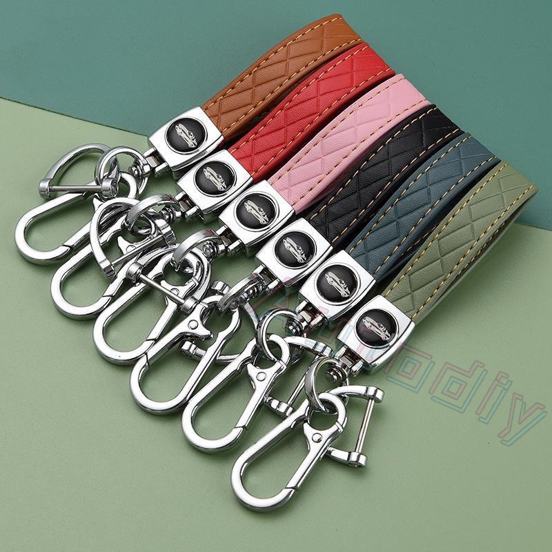 Siap Kirim Universal Car Key Case Keychain Tali Kepang Double Buckle Metal Keychains Leather Car Logo Key Chain