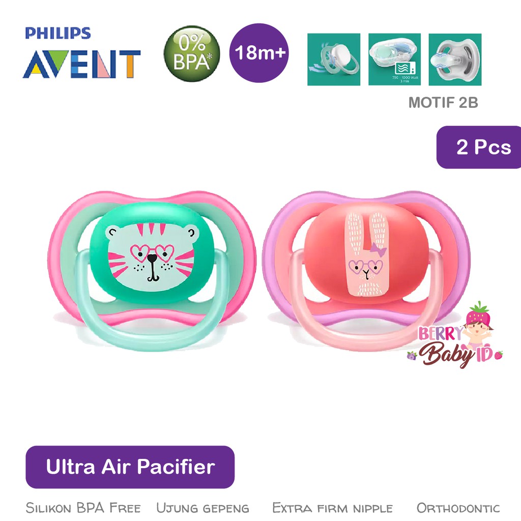 Philips Avent 2 Pcs Baby Ultra Deco Air Soother Empeng Dot Bayi 18m+ Berry Mart