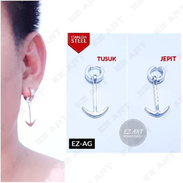 1Pc Model EZ-AG Silver Anting Pria dan Wanita Jepit Tusuk Variasi Bandul Jangkar Rantai