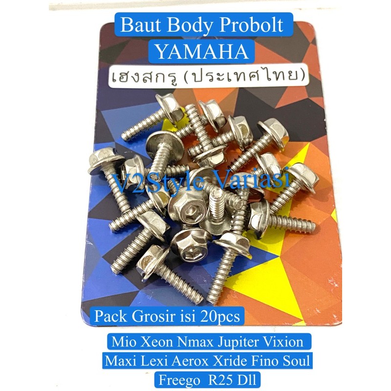 BAUT BODY CHROME YAMAHA BAUT PROBOLT SEKRUP 2 KUNCI BESI STAINLESS HENG NONFLOWER GROSIR PACK ISI 20 PCS  Mio Nmax Jupiter Vixion Maxi Aerox Xride Soul Freego R25 GEAR 125 FREEGO MIO SOUL M3 MIO J ZR15 NOUVO