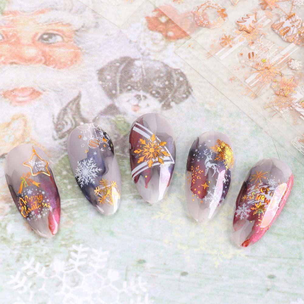AUGUSTINA Agustina Stiker Kuku Natal Wanita Fashion Elk Manicure Aksesoris Pohon Natal Tanduk Rusa Nail Art Dekorasi