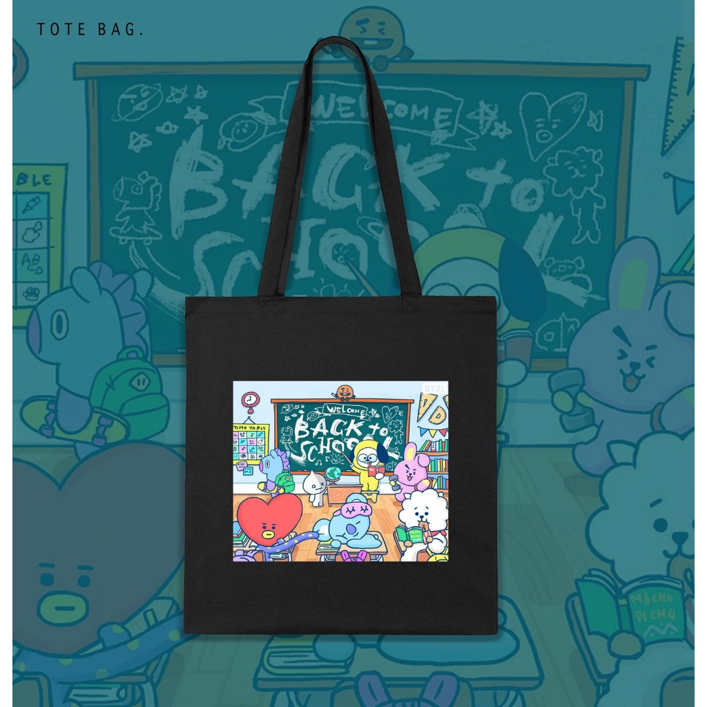 TOTE BAG BT21 KARAKTER / TAS LES / TAS SANTAI / TAS KULIAH / BAHAN KANVAS SOUVENIR BIRTHDAY / BDAY