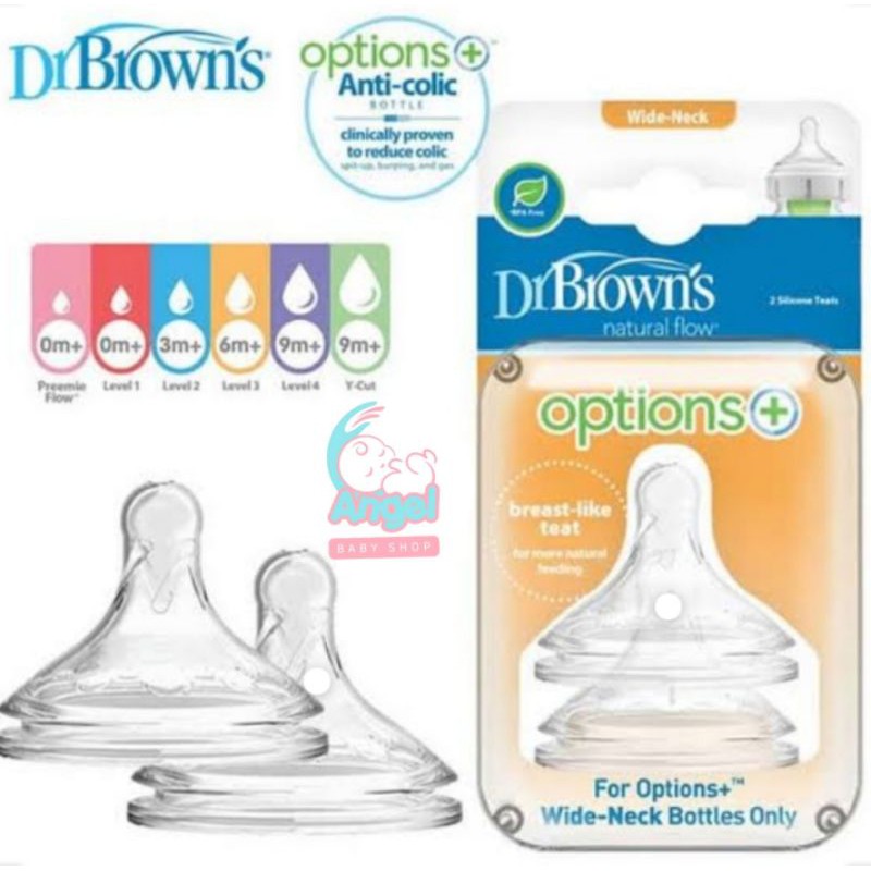 Dr.browns nipple wide neck isi 2 pcs 3bl,6bl,9bl