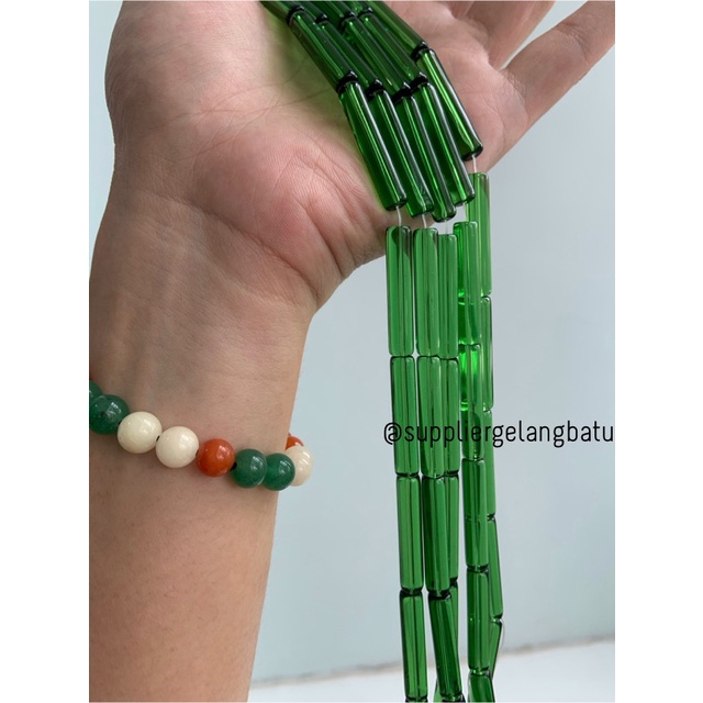 manik glass bead green quartz 30 x 5mm bahan prakarya gelang kalung