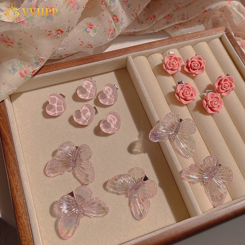 5pcs / Set Jepit Rambut Model Butterfly Heart Bow Flower Untuk Wanita