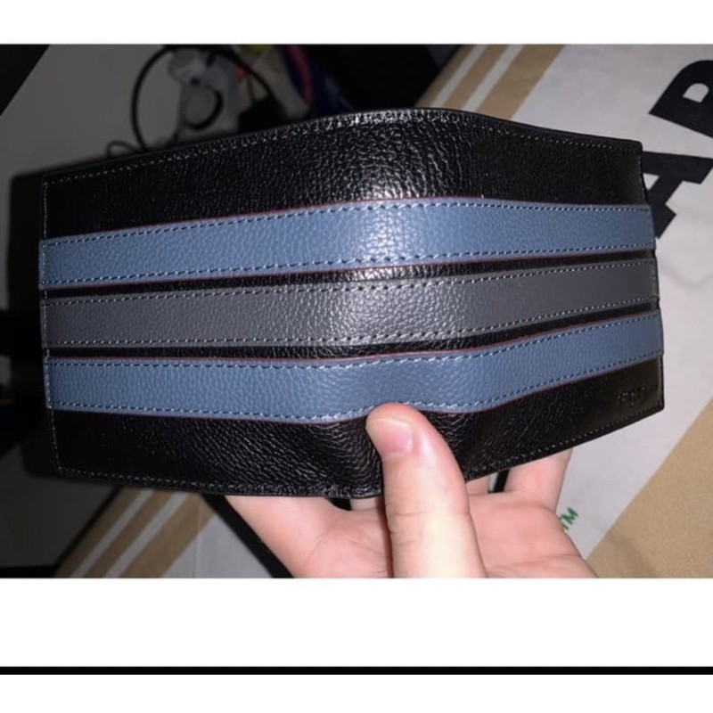 Dompet pria Coach Stripe Hitam Biru Original