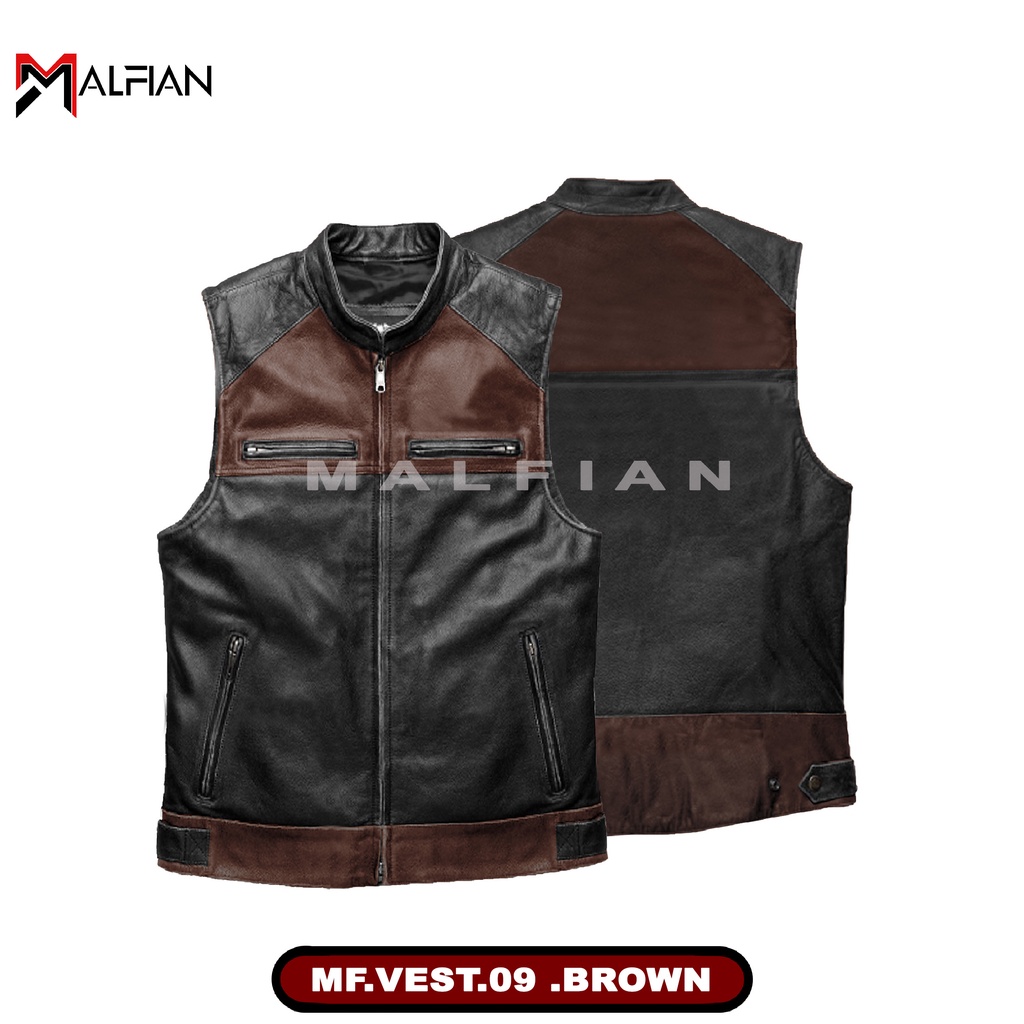 Rompi Kulit Motor Rompi Kulit Sintetis Rompi Kulit Pria Motor Touring MF.VEST.09