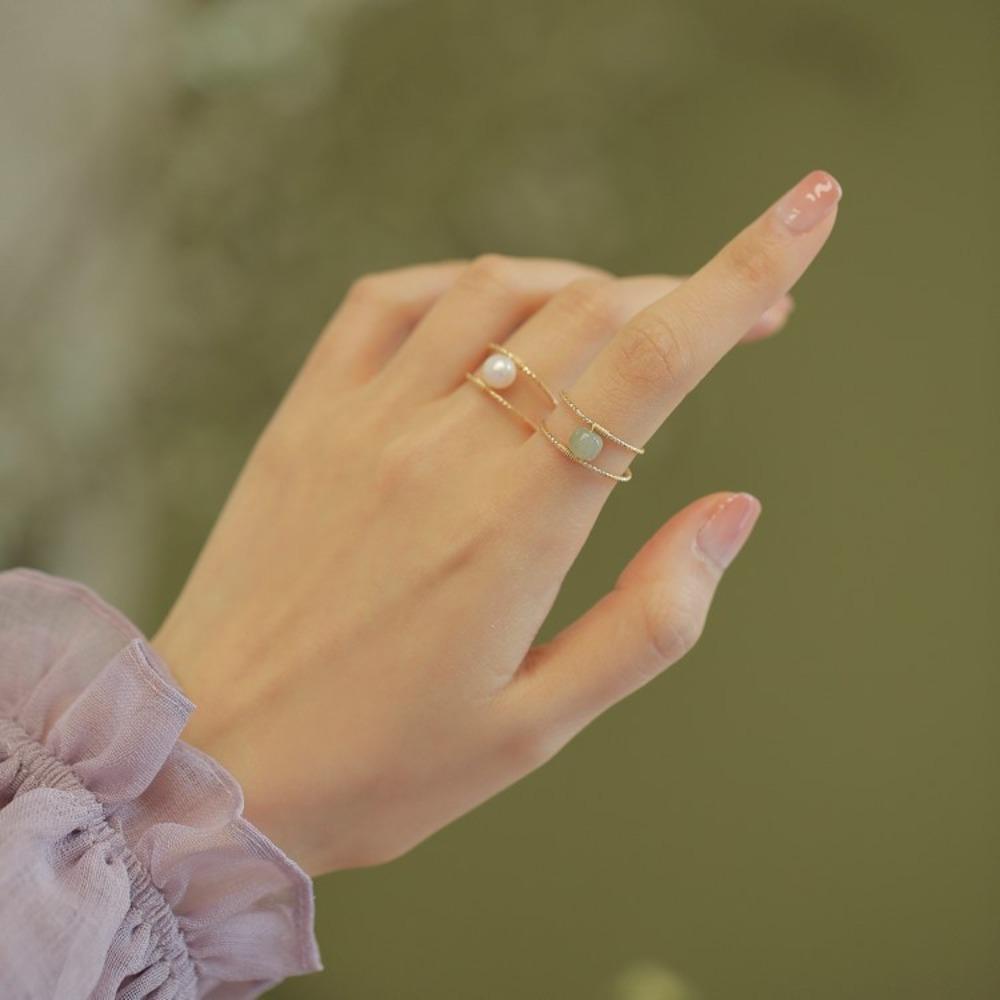 Mxbeauty Cincin Giok Fashion Retro Mutiara Hadiah Pesta Perempuan Pria Tembaga Terbuka Ring