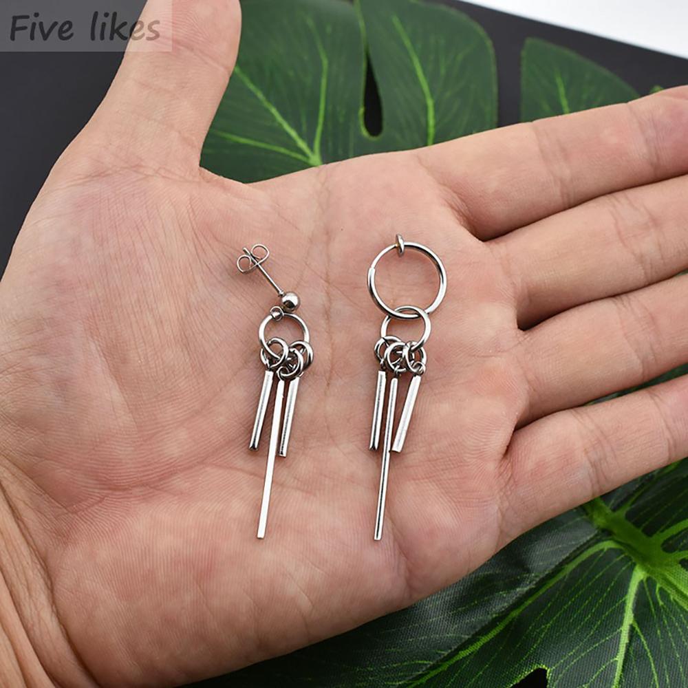 Anting Klip Bahan Stainless Steel Gaya Punk Hip hop Korea Untuk Pria Dan Wanita